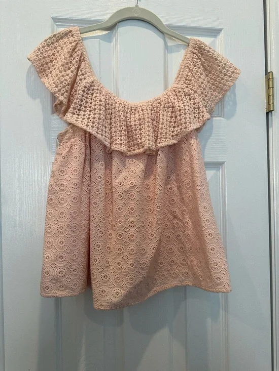 Rebecca Minkoff Off-Shoulder Eyelet Ruffle Top - Pale Blush - Picture 2 of 3
